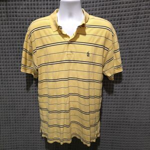 VTG Short Sleeve Polo Shirt Lg Y2K 90s 80s Yellow Stripe Collared Cotton Work